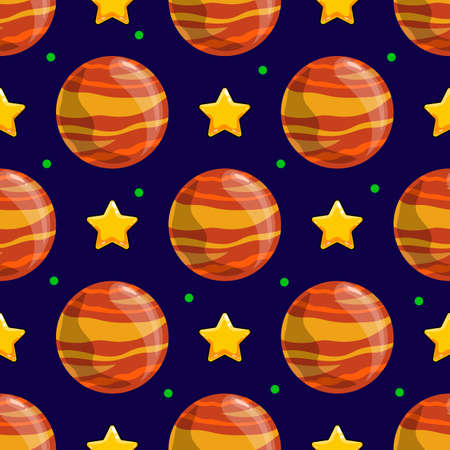 Seamless pattern with cartoon vector planet and starsのイラスト素材
