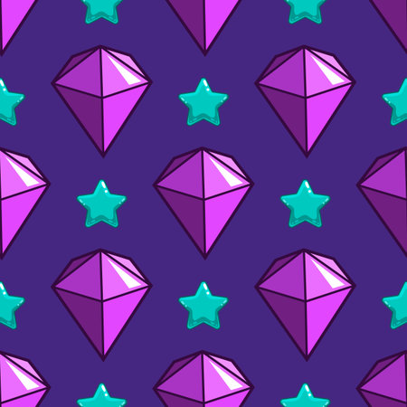 Seamless pattern with vector gems and stars