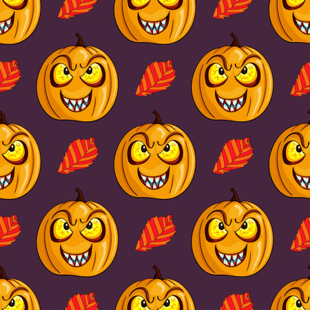 Seamless pattern with vector scary Halloween pumpkinのイラスト素材