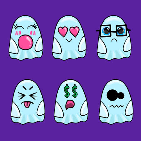 Set cartoon vector cute ghosts shadows or spiritのイラスト素材