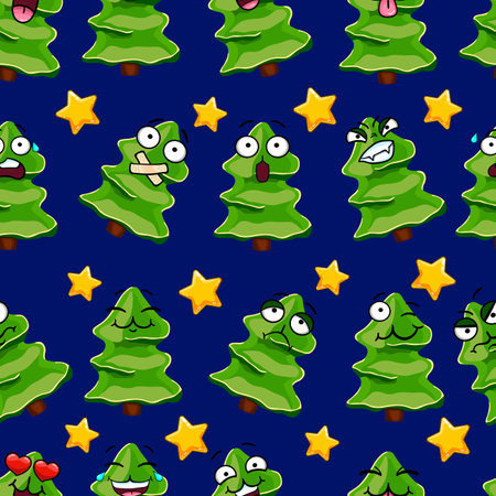 Seamless pattern vector Christmas tree with emotionsのイラスト素材