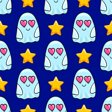 Seamless pattern with cartoon vector cute ghostsのイラスト素材