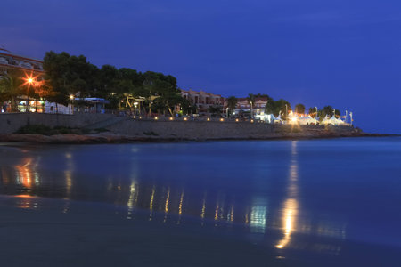 Type on deserted night coastの写真素材