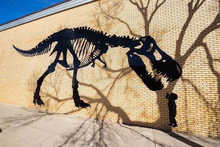 Drumheller, Alberta, Canada 18. April 2019 World's largest dinosaur, The dinosaur capital of the world, Travel Alberta, Historic town, tourism, museum, holiday.のeditorial素材