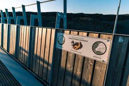 Bridge Between Continents is located in Reykjanes peninsula easily accessible from Reykjavik the capital town of Iceland. Tourism in Iceland. High quality photo during golden hourの写真素材