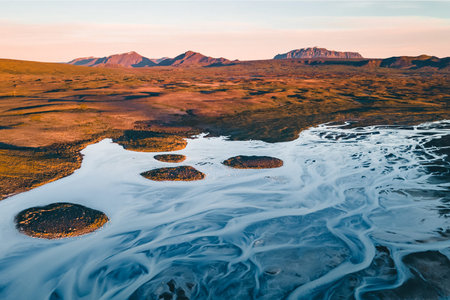 A glacial rivers from above. Aerial photograph of the river streams from Icelandic glaciers....