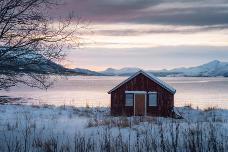 A typical red and colorful cottage of the Norwegian culture and architecture in Norway . High quality photo. High quality photoの写真素材