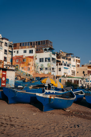 5.5.2023 Taghazout, Morocco: Charming coastal village in Morocco, renowned for its surf breaks, relaxing beaches, and vibrant local culture. High quality photoのeditorial素材
