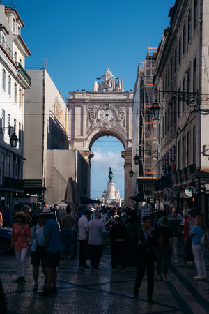 3.5.2023 Lisbon, Portugal: Praca do Comercio grand commerce square, with historical significance, stunning architecture, and breathtaking riverfront views along the Tagus River. High quality photoのeditorial素材