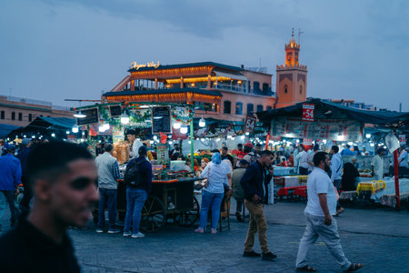 15.5.2023 Marrakesh, Morocco: Jemaa el-Fnaa square at night. High quality photoのeditorial素材