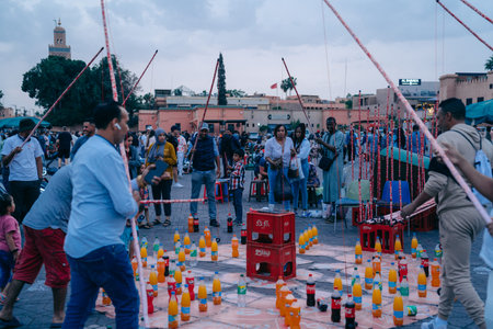 15.5.2023 Marrakesh, Morocco: Jemaa el-Fnaa square at night. High quality photo