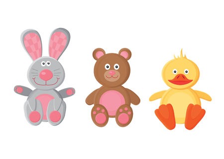 Three cute animal toys of bunny, bear and duckのイラスト素材