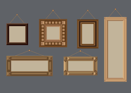 illustration of six different wooden frames on the wallのイラスト素材