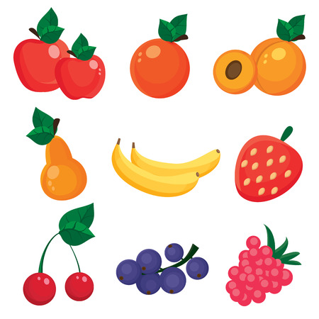 simple illustration of nine different fruits and berries on the white backgroundのイラスト素材