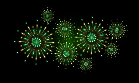 golden green fireworks, yellow green fireworks for celebration background decoration, third option of nineのイラスト素材