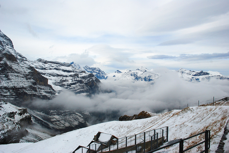 Snow mountain at Jungfrau - Beautiful View point of Swiss - Jungfraujoch Top of Europe. the Alps mountains.の写真素材