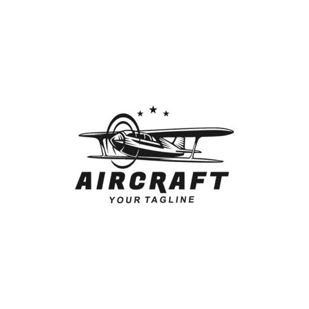 Black and white classic plane logoのイラスト素材
