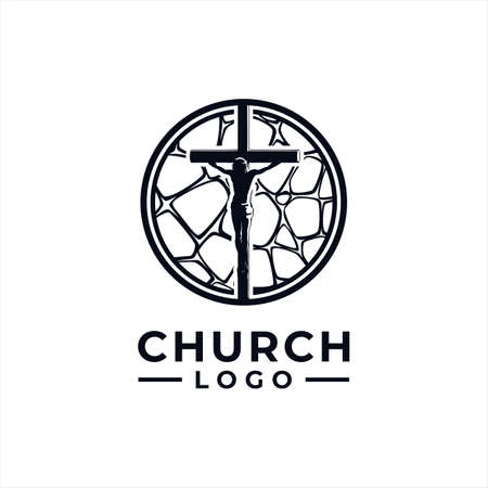 Circle Stamp Jesus Christ Church logo design vector for communityのイラスト素材