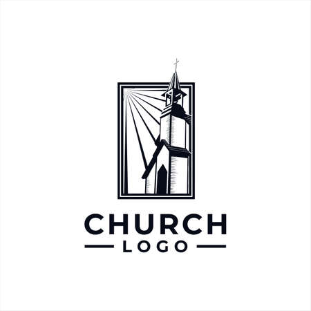 Church Logo Design Vector With Hand Drawn Classic Style for communityのイラスト素材