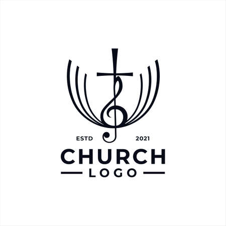 Simple Church Worship Song Logo Design vector with line art style for communityのイラスト素材