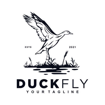Duck Fly In Lake Logo Design Template Inspiration Ideaのイラスト素材