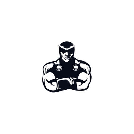 silhouette muscular hero sticker logo vector design template inspiration ideaのイラスト素材