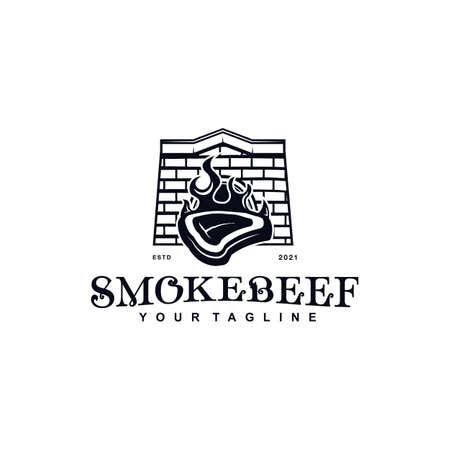 Vintage Retro Beef Grill, smoke beef logo vector design template inspirationのイラスト素材
