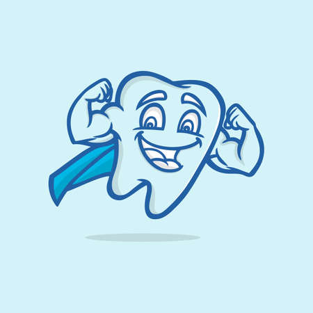 Funny Cute Cartoon Dental Hero Muscle Mascot Character vector logo design inspiration ideaのイラスト素材