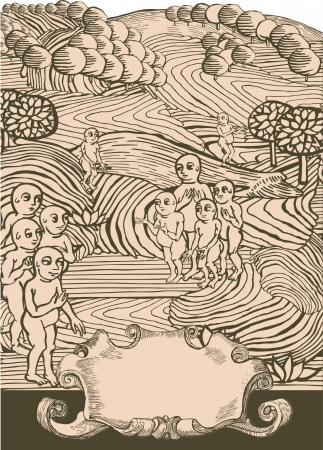 Medieval illustration with stylized charactersのイラスト素材