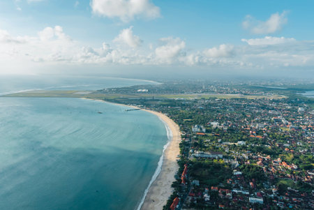Aerial view of the beach and coastline of Bali, Indonesiaの写真素材