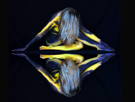Bodypainted female model and reflection