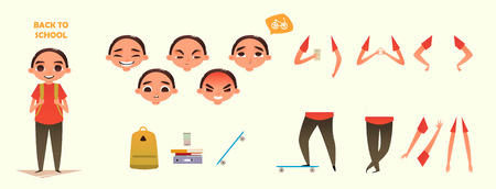 Character creation set. Different emotions and gestures. Cartoon flat-style illustration.のイラスト素材