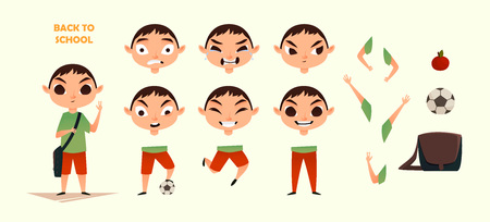 Character creation set. Different emotions and gestures. Cartoon flat-style illustration. Build your own design.のイラスト素材
