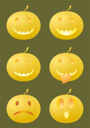 6 standard emoticons made of Halloween pumpkins  のイラスト素材