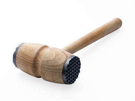 Wooden Hammer For Meat Close Up Isolated On Whiteの写真素材