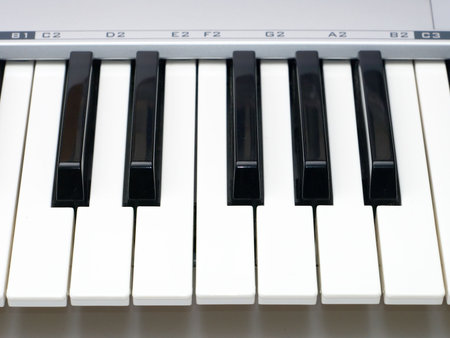 One Octave Of Midi Keyboard With Notes Letters Over Keys Close Up
