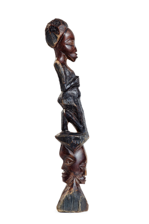 African Figurine Half-Face Over White Backgroundの写真素材