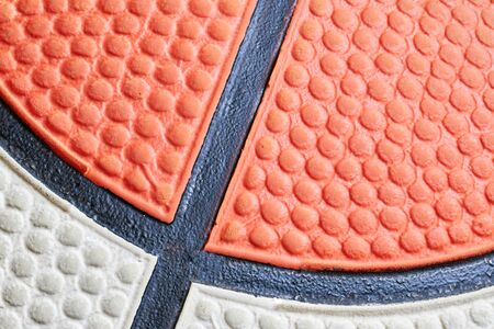 Basketball ball orange and white with black stripes skin closeup macro texture stacked photo for design background with copy spaceの写真素材
