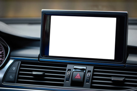 Monitor in car isolated blank screen for navigation maps and GPS rearview camera and parking...