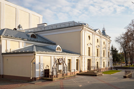 GRODNO, BELARUS - NOVEMBER 2019: Old Puppet Theatre Building and coffee house exterior in European visa free city Grodno, or Hrodna Belarus former Grand Duchy of Lithuaniaのeditorial素材