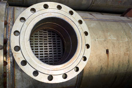 Heat exchanger internal structure. Bump at entrance of liquid phase into inter tube space of shell and tube heat exchanger housing shell and flange.の写真素材