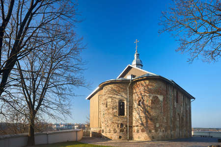 Kalozha church in Grodno Belarus. St Boris and Gleb or Kalozhskaya church in Eastern Europe visafree city Grodno Hrodna Belarus. Only surviving monument of ancient Black Ruthenian architecture.の写真素材