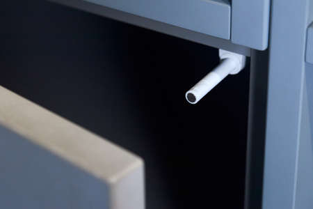 Kitchen Cabinet Drawer side Door open ajar with Soft Quiet Closer Damper Buffers Cushion, solution to slow down closing action of cupboard, storage, cabinet and drawer slamming reduce close noise.の写真素材