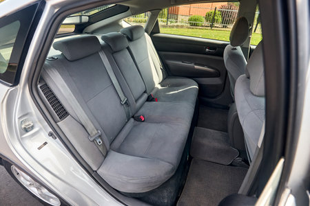 Berlin, Germany - May, 3 2024: Toyota Prius XW20 2009 hybrid electric car. Clean car interior with grey back seatsのeditorial素材