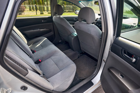 Berlin, Germany - May, 3 2024: Toyota Prius XW20 2009 hybrid electric car. Clean car interior with grey back seatsのeditorial素材