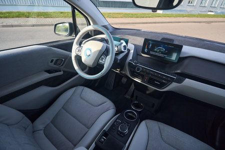 Berlin, Germany - May, 4 2024: BMW i3 Range Extender REx 2015 electric B class high roof hatchback interiorのeditorial素材