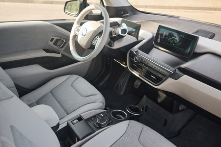 Berlin, Germany - May, 4 2024: BMW i3 Range Extender REx 2015 electric B class high roof hatchback interiorのeditorial素材