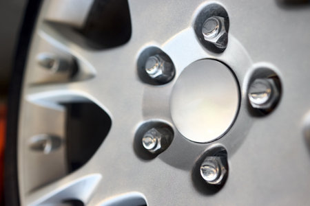 Car detail shot. Wheel plug selective focus close upの写真素材