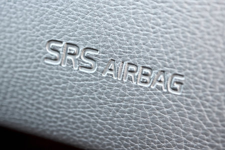 SRS Airbag Logo on Dashboard of Car selective focus shot.の写真素材