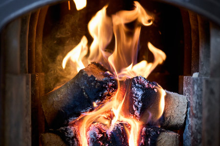 Type fuel briquettes made of birch and oak alternative environmentally friendly fuels burn fire in home oven. Fuel briquettes for the fireplace burning in steel furnaceの写真素材